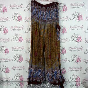 Harem pants Thailand 🇹🇭 Elegant Paisley Maxi Skirt in Blue and Brown comfy